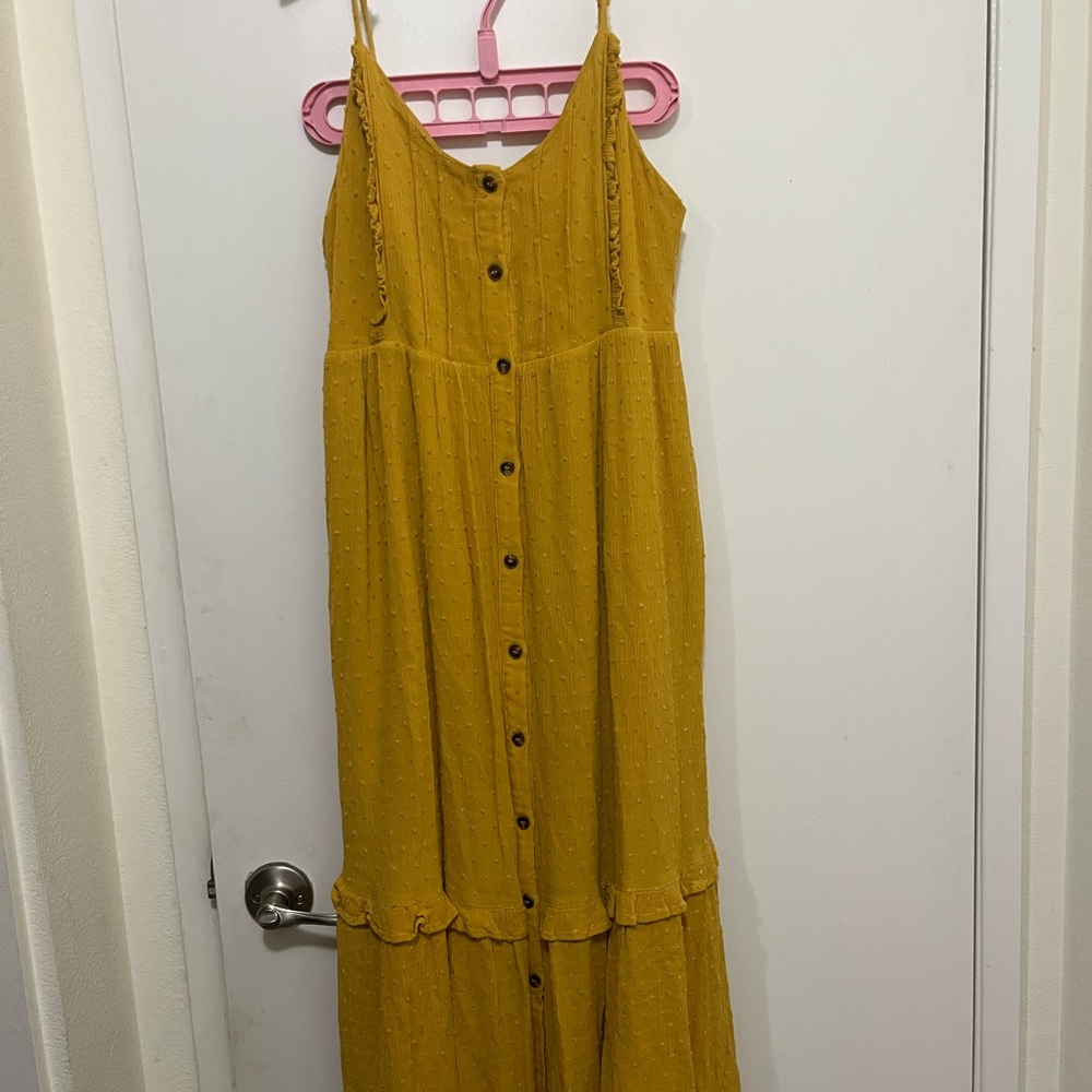 Mustard Button-Front Maxi Dress